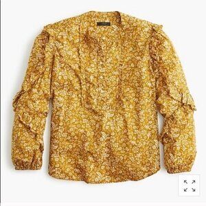 J.Crew Point Sur Floral Ruffle Sleeve Mustard Yellow Top